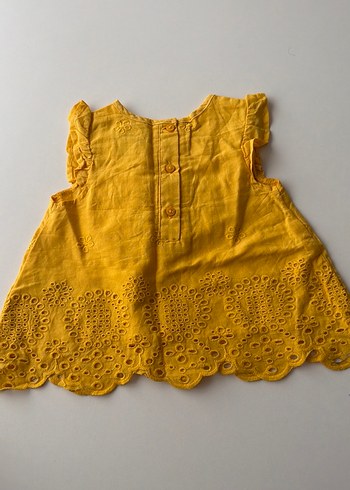 Sarı Kız Çocuk Fırfırlı Keten Elbise 6-9 ay kız bebek elbise - Görsel 6