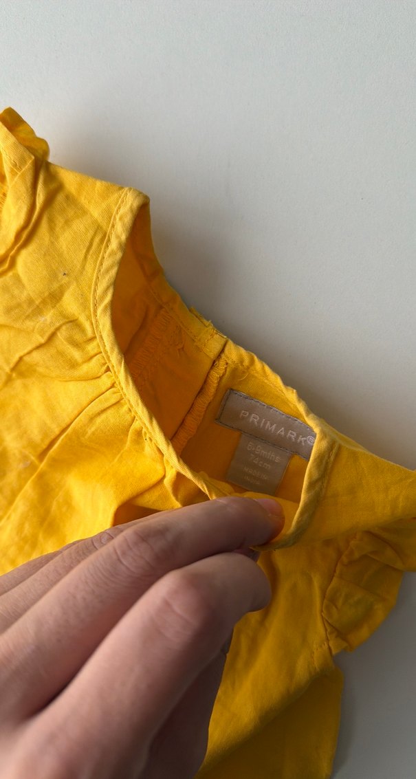 Sarı Kız Çocuk Fırfırlı Keten Elbise 6-9 ay kız bebek elbise - Görsel 4