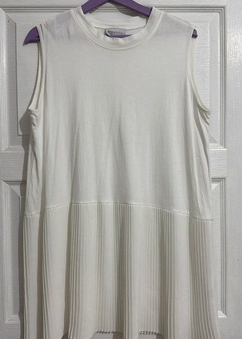 Kadın Beyaz Kolsuz Pilili Midi Tunik aybikestil marka - Görsel 2