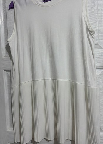 Kadın Beyaz Kolsuz Pilili Midi Tunik aybikestil marka - Görsel 5