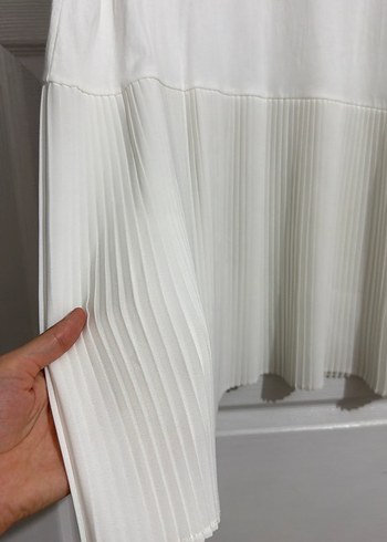 Kadın Beyaz Kolsuz Pilili Midi Tunik aybikestil marka - Görsel 3