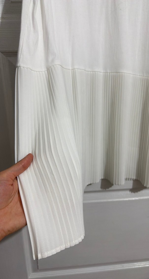 Kadın Beyaz Kolsuz Pilili Midi Tunik aybikestil marka - Görsel 3