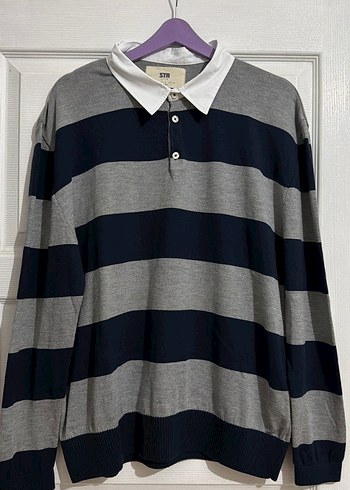 Gri Çizgili Kadın Triko Sweatshirt m beden hiç kullanılmadı - Görsel 2