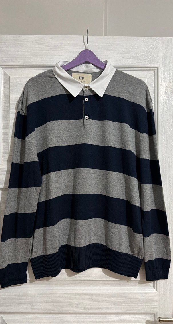 Gri Çizgili Kadın Triko Sweatshirt m beden hiç kullanılmadı - Görsel 2