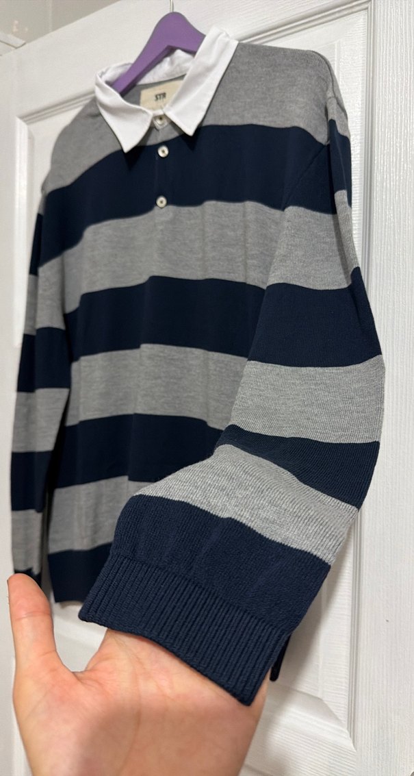 Gri Çizgili Kadın Triko Sweatshirt m beden hiç kullanılmadı - Görsel 4