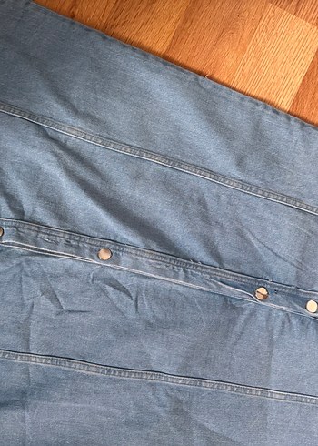 Düğmeli Uzun Mavi Denim Etek - Görsel 3