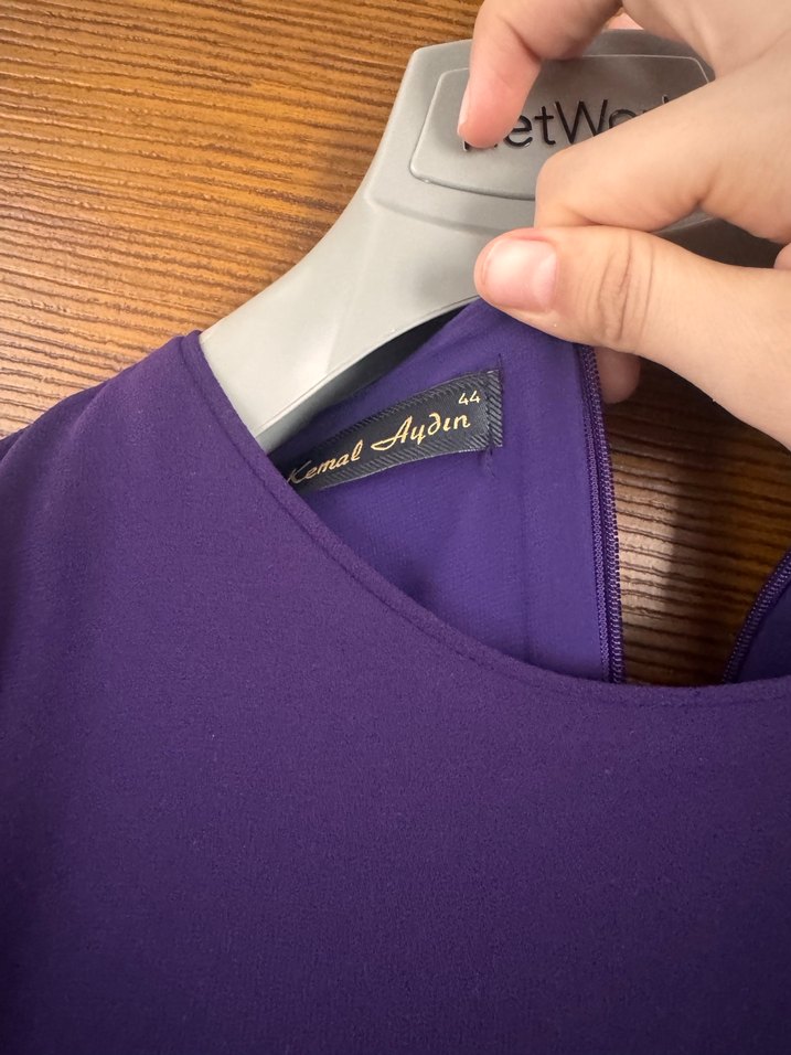 Mor Uzun Kollu Nakışlı Kadın Elbise - Görsel 3