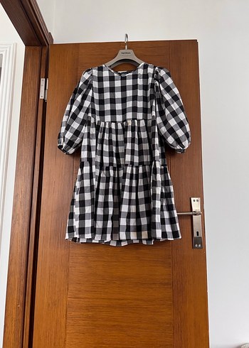 Siyah Beyaz Kareli Midi Elbise - Görsel 2