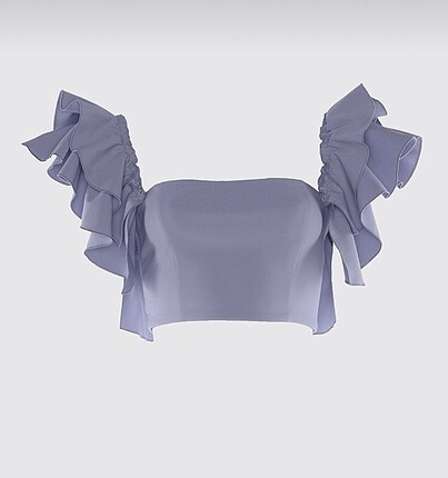 Lila volan detaylı crop bluz