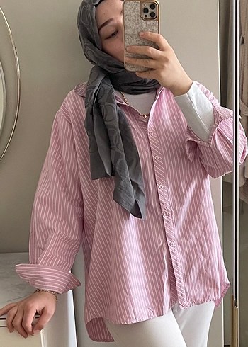 Mango Düğmeli Uzun Kollu Pembe Çizgili Gömlek
