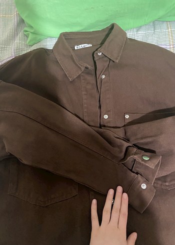 Kadın Kahverengi Düğmeli Pamuk Gömlek - Görsel 3