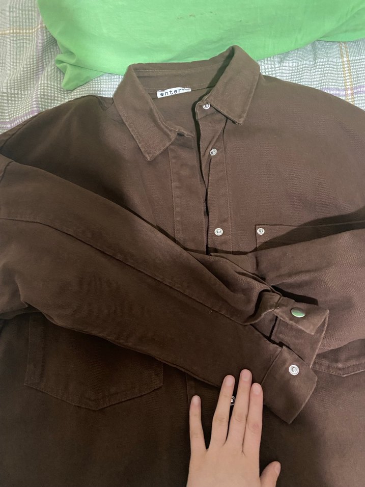 Kadın Kahverengi Düğmeli Pamuk Gömlek - Görsel 3