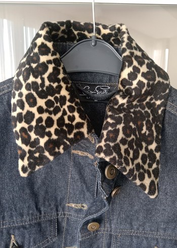Leopar Yakalı Kadın Kot Ceket - Görsel 2