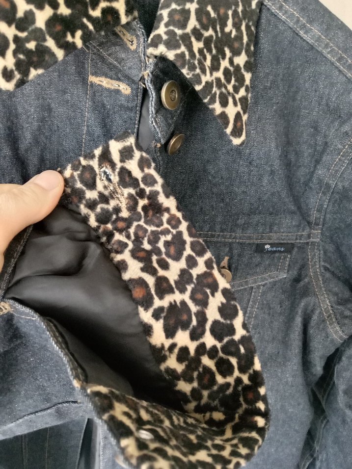 Leopar Yakalı Kadın Kot Ceket - Görsel 4