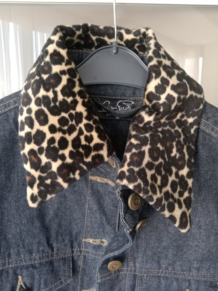 Leopar Yakalı Kadın Kot Ceket - Görsel 2