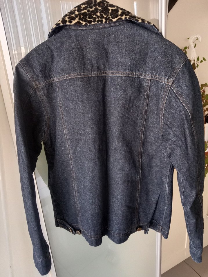 Leopar Yaka Detaylı Kadın Kot Ceket - Görsel 5