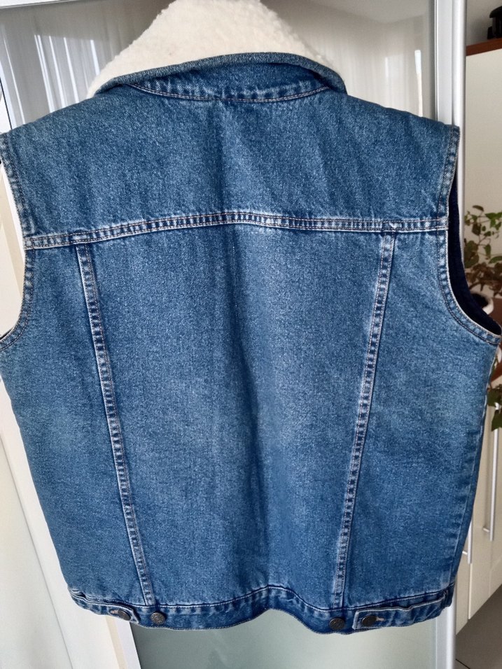 Düğmeli Mavi Kadın Kot Yelek - Görsel 4