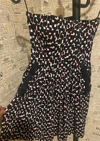 Mango Straplez Mini Desenli Elbise - Görsel 7