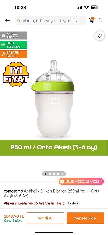  Beden yeşil Renk Como tomo 3-6 ay orta akışlı biberon