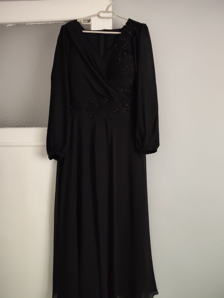 Siyah Uzun Kollu Abiye Elbise - Görsel 2