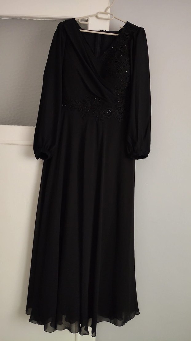 Siyah Uzun Kollu Abiye Elbise - Görsel 4