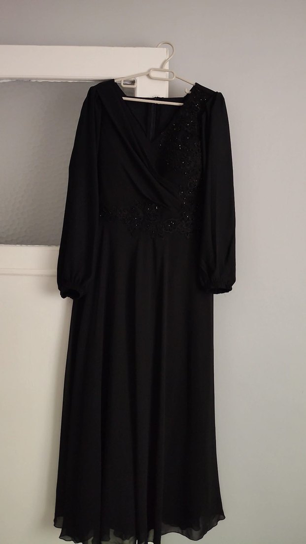 Siyah Uzun Kollu Abiye Elbise - Görsel 3