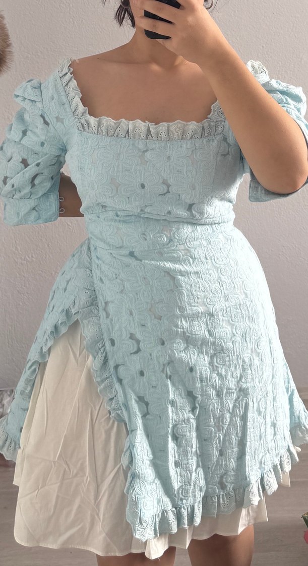 Beyaz Straplez Dantel Detaylı Midi Elbise - Görsel 2