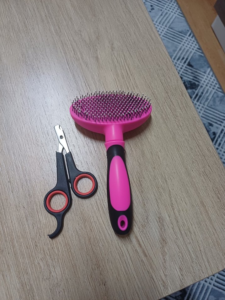 Renkli Pembe Kedi Tüy Fırçası ve kedi makasi - Görsel 3