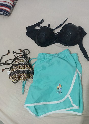 Turkuaz Mini Şortlu Bohem Bikini Takımı