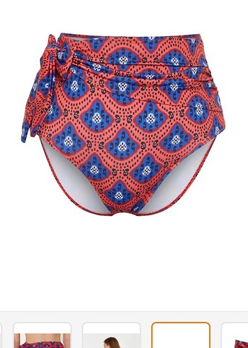 Kırmızı Bohem Desenli Bağlamalı yüksek bel Bikini - Görsel 2