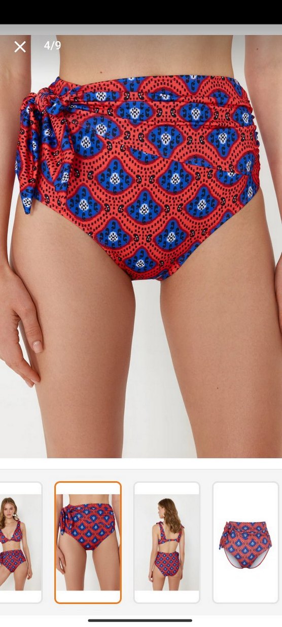 Kırmızı Bohem Desenli Bağlamalı yüksek bel Bikini - Görsel 4