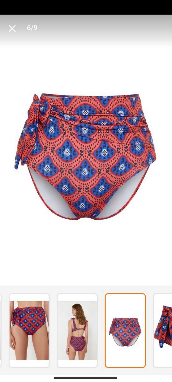 Kırmızı Bohem Desenli Bağlamalı yüksek bel Bikini - Görsel 2