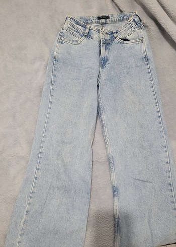 Mavi Bol Kesim Kot Pantolon - Görsel 5