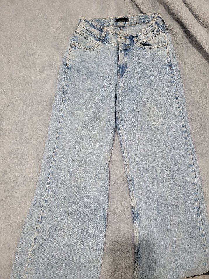 Mavi Bol Kesim Kot Pantolon - Görsel 5