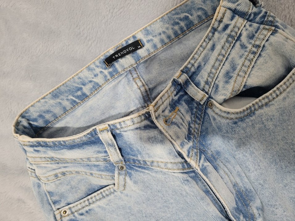 Mavi Bol Kesim Kot Pantolon - Görsel 4