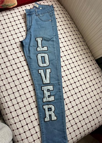 Mavi Dantel Detaylı Baskılı Kadın Jean - Görsel 2