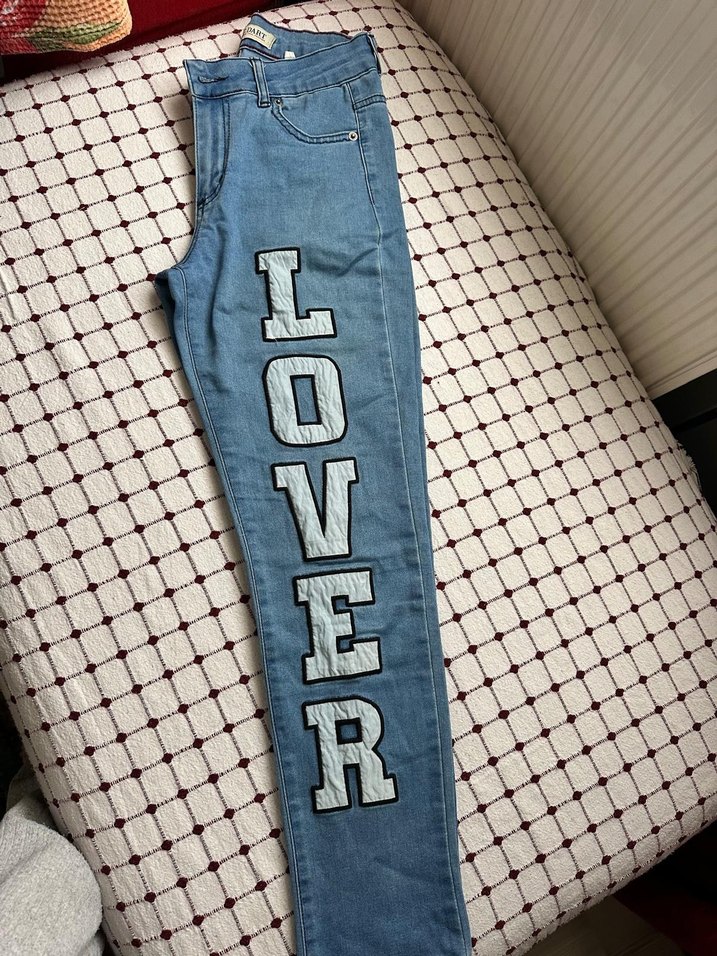 Mavi Dantel Detaylı Baskılı Kadın Jean - Görsel 2