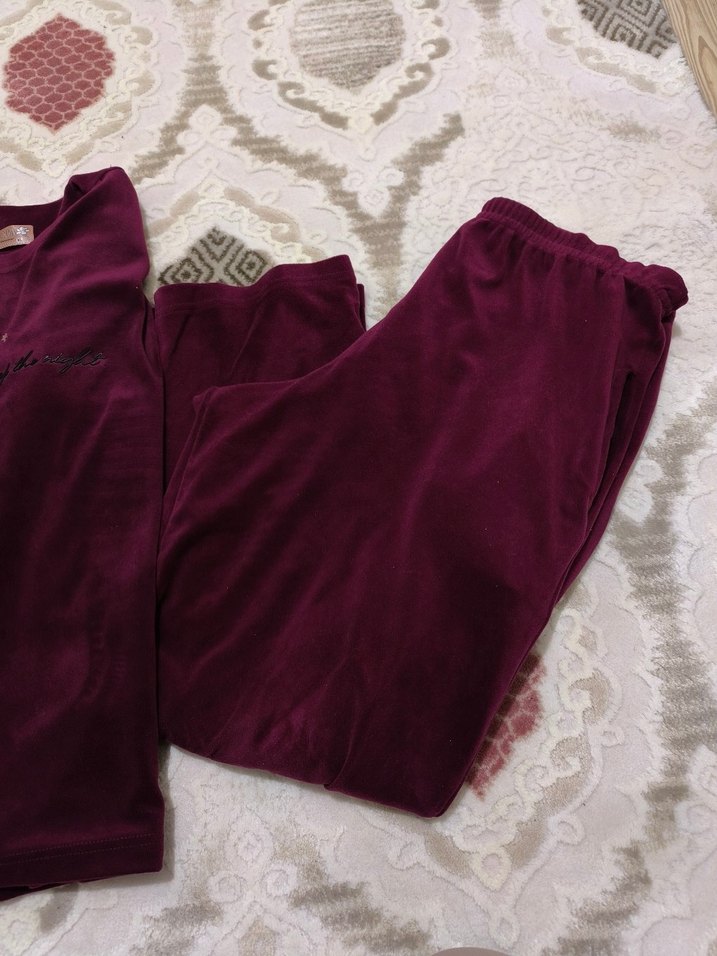 Bordo Kadın Uzun Kollu Rahat Pijama Takımı - Görsel 2