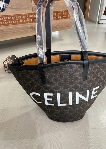 Kahverengi Celine Baskılı Deri Kadın Çanta
