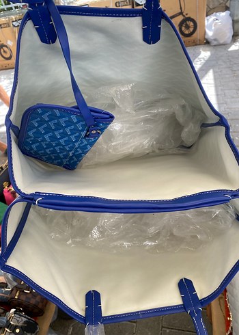 Mavi Baskılı Fermuarlı Kadın Çanta