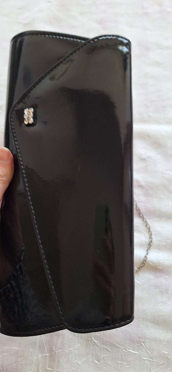 Siyah Parlak Deri Kadın Portföy Çanta - Görsel 5