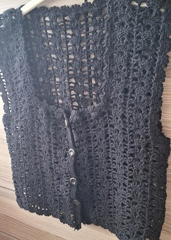 Siyah Örgü Kadın Kısa Süveter - Görsel 2