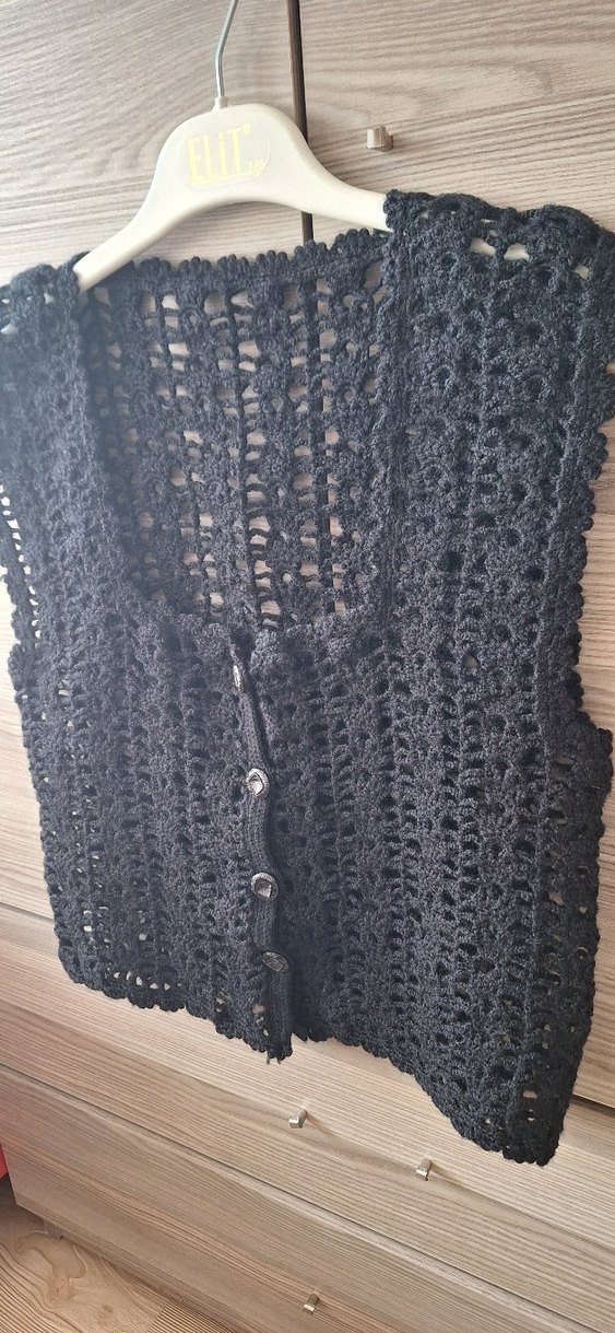 Siyah Örgü Kadın Kısa Süveter - Görsel 2