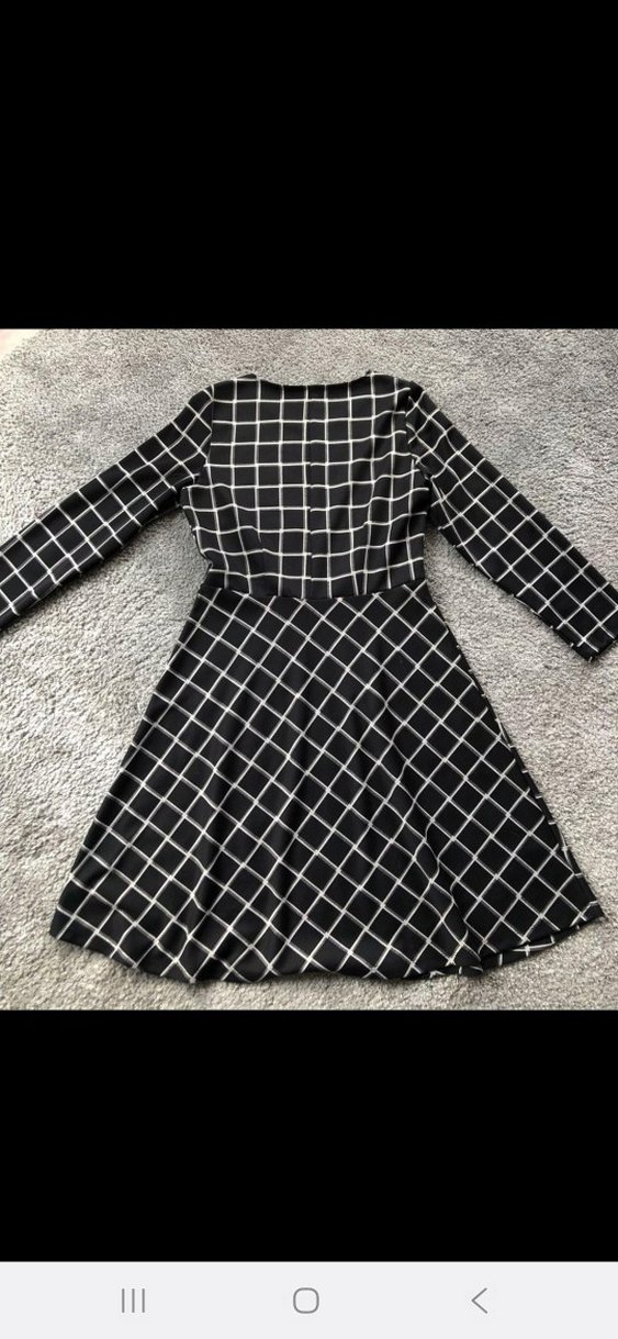 Uzun Kollu Siyah Kareli Midi Elbise - Görsel 2