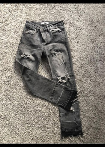 Gri Bol Kesim Kadın Kot Pantolon - Görsel 2