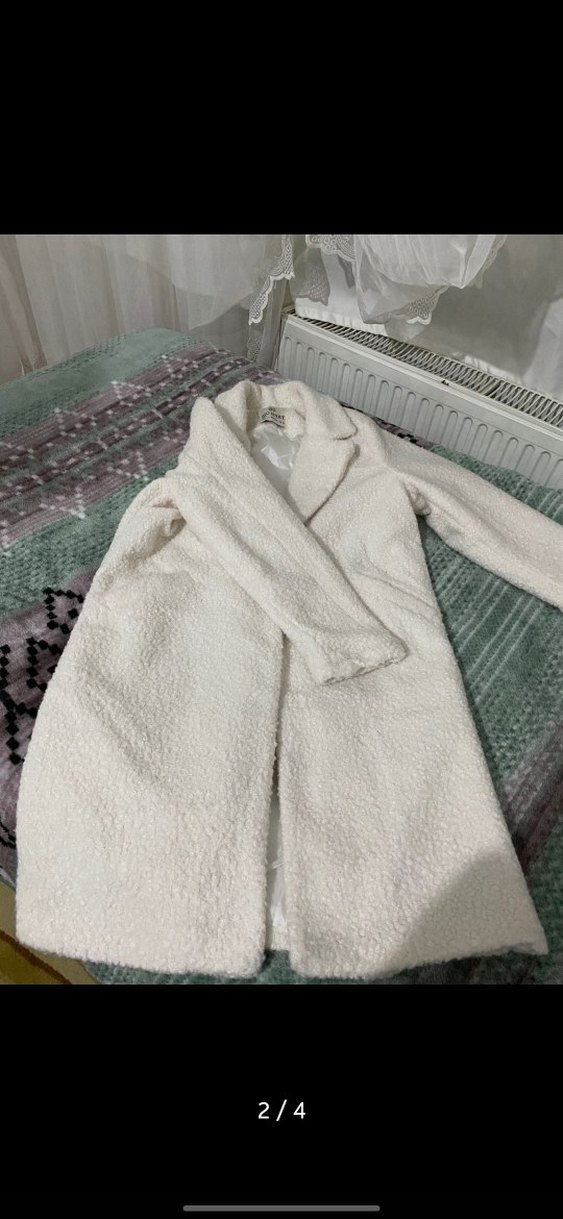 Beyaz Uzun Kadın Peluş Kaban - Görsel 2