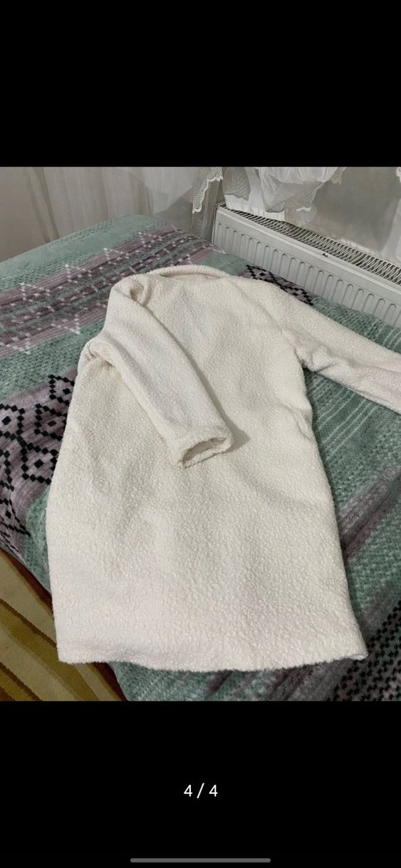 Beyaz Uzun Kadın Peluş Kaban - Görsel 3