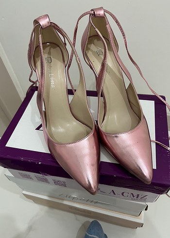 38 Beden Pembe Parlak Stiletto Topuklu Kadın Abiye Ayakkabı