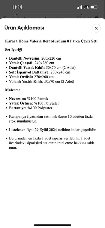 Beden mor Renk Karaca 8 Parça Yatak Örtüsü Seti