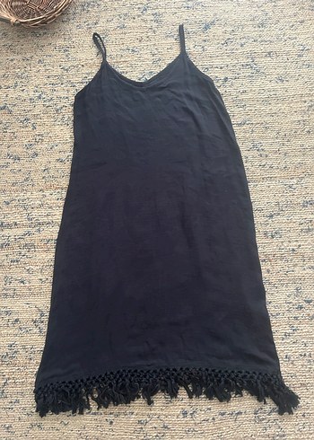 xl Beden Siyah müslin askılı uzun elbise